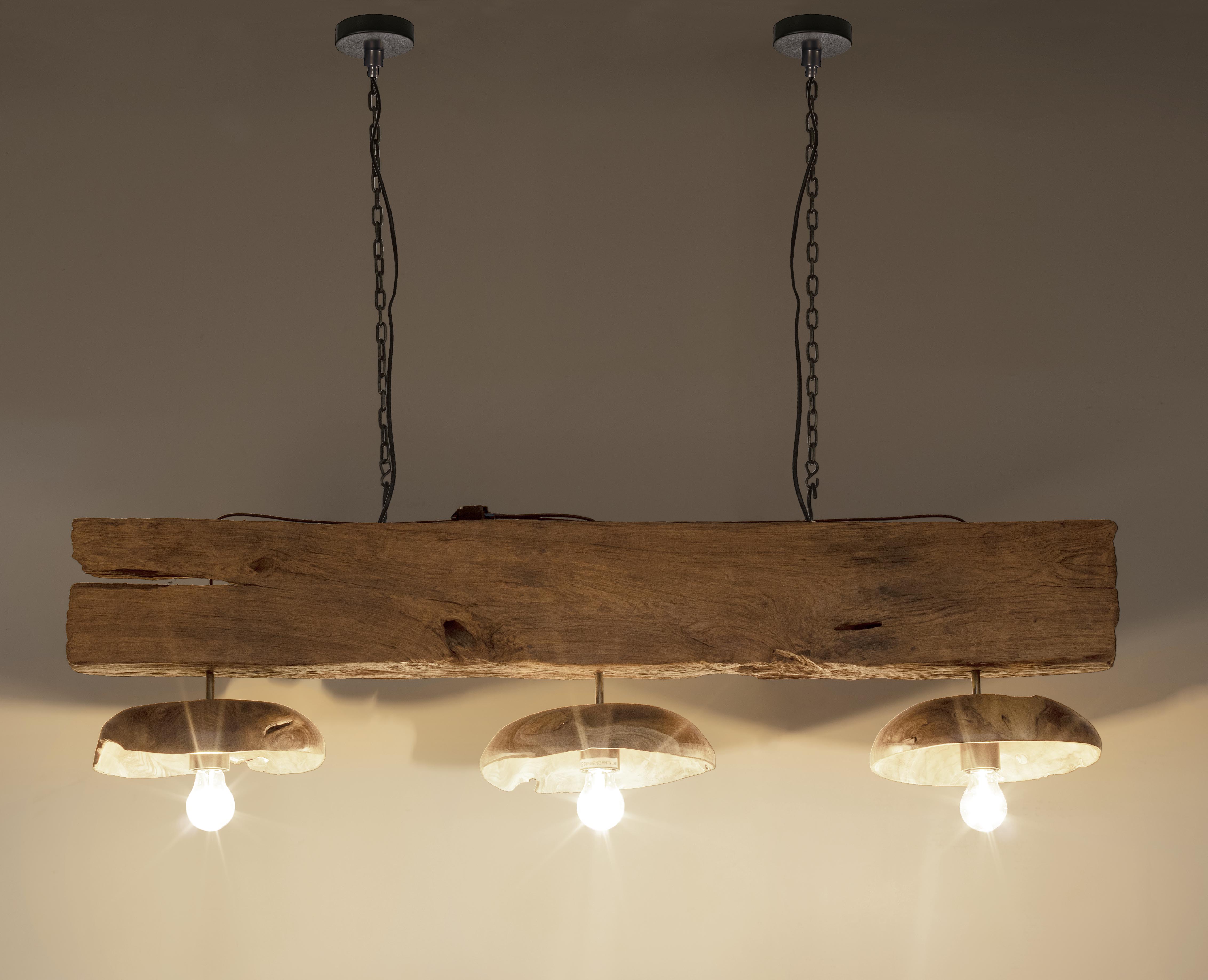 Lampadario "Florent" 3 luci in legno di teak riciclato 130x30