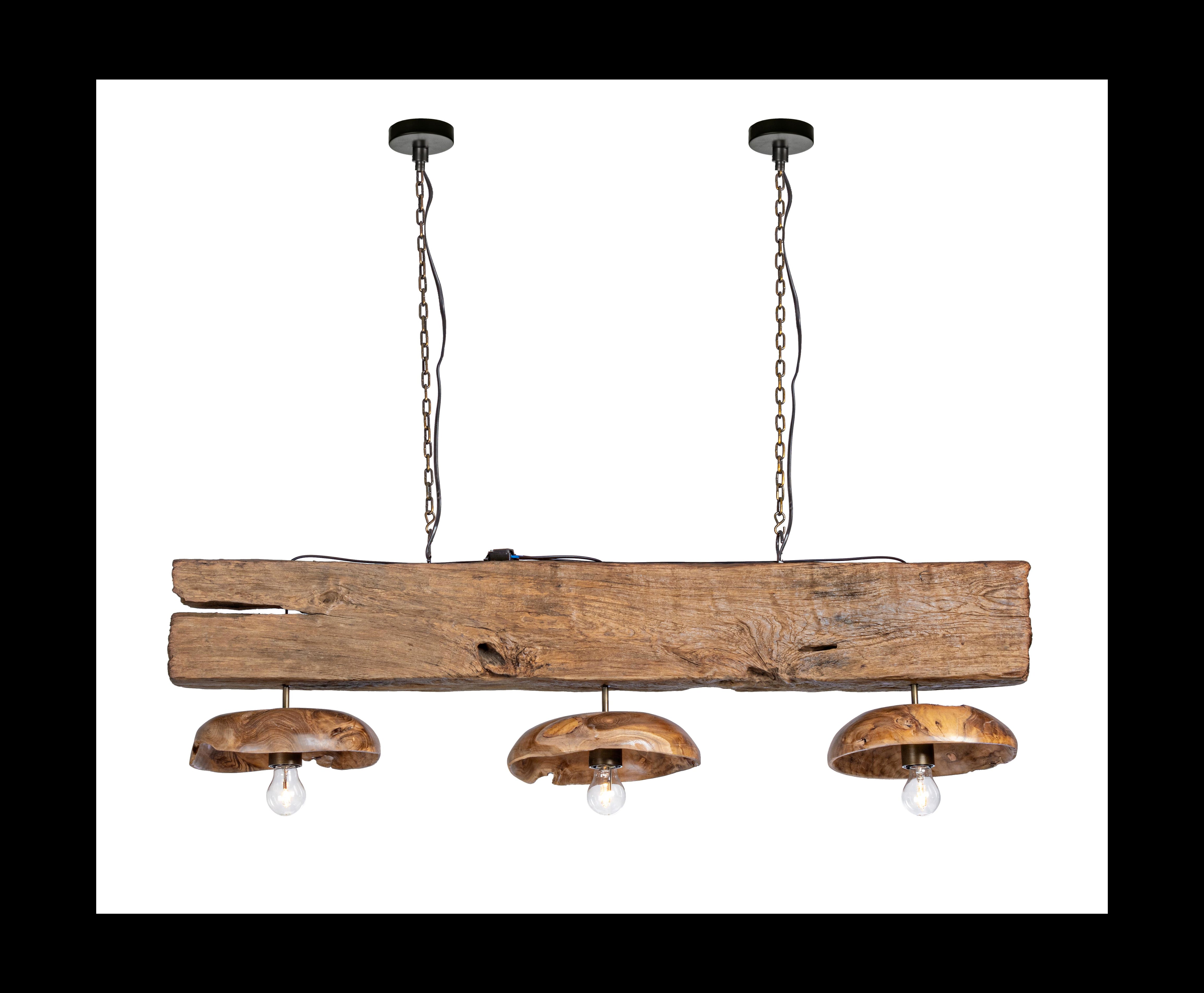 Lampadario "Florent" 3 luci in legno di teak riciclato 130x30