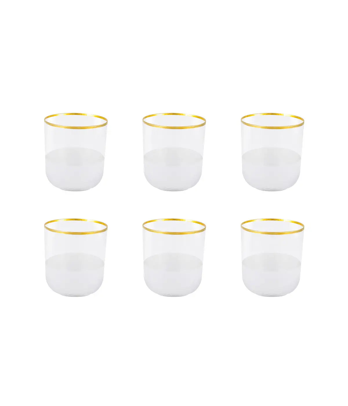 Set di 6 bicchieri da acqua basso Nish con bordo dorato.