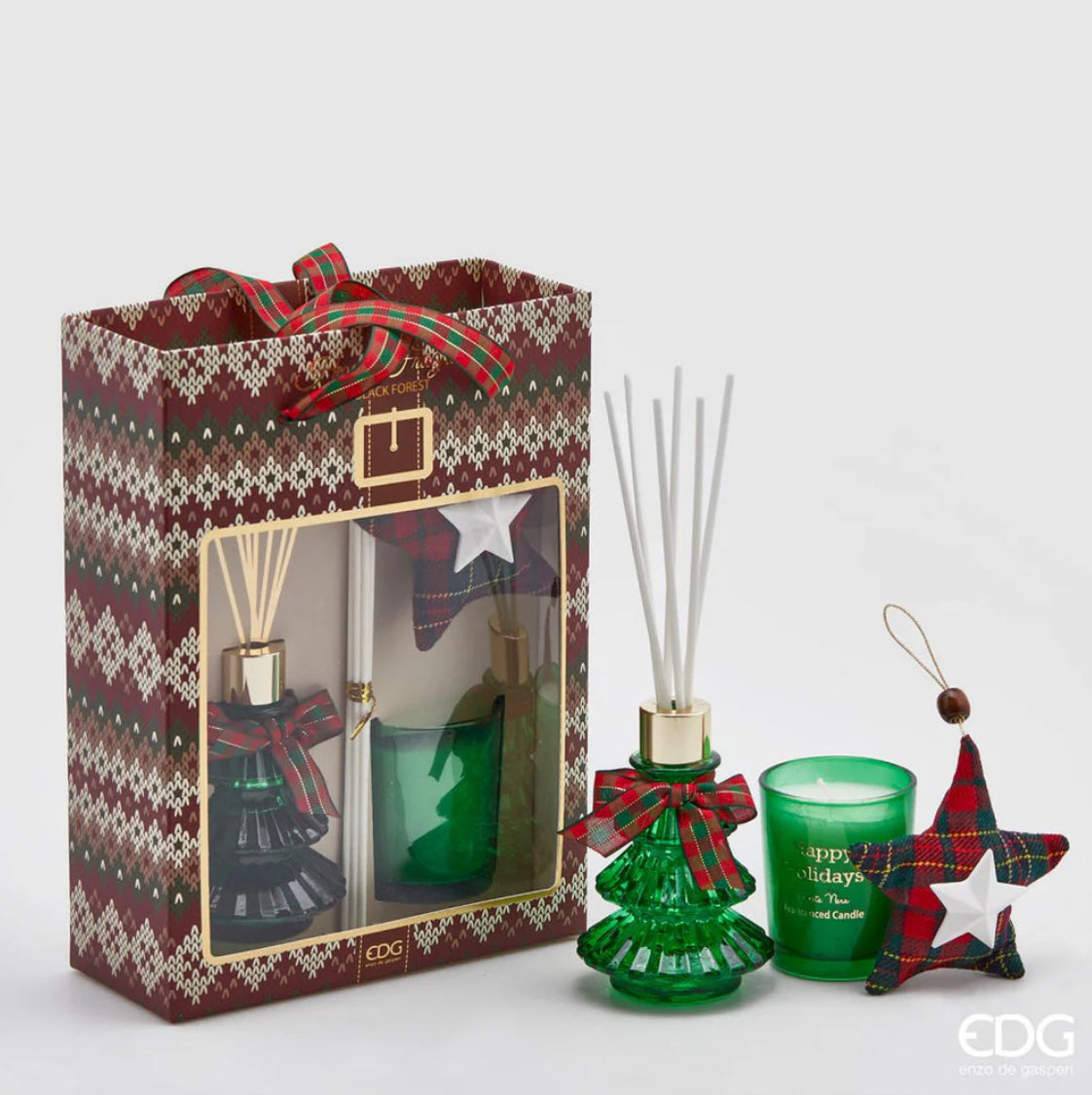 Set 3 pz Profumatore Pino Natale+ Candela+Cuscino Foresta Nera 70 ml